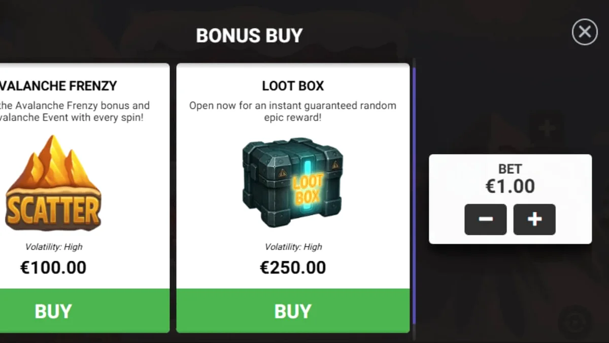 Pemandangan grid permainan slot Avalanche dengan latar belakang pegunungan salju yang ikonik.